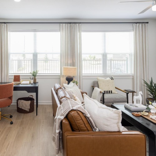 a living room with a large window